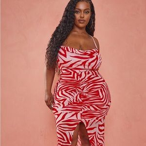 Pretty Little Thing: Plus Rose Devore Ruched Cowl Neck Midi Dress